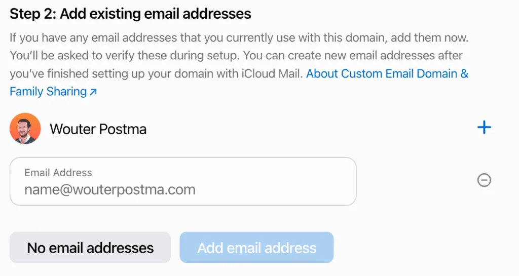Enter existing email addresses